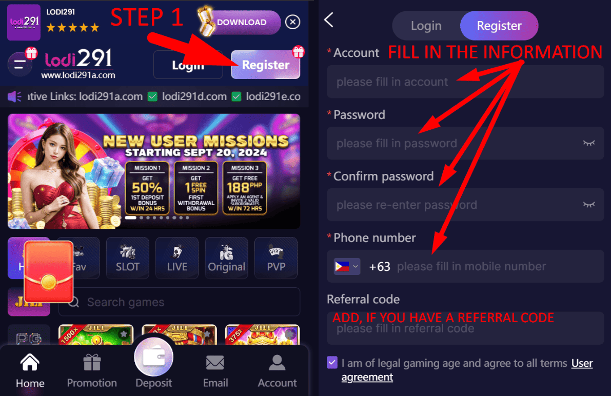 How to register on Lodi291 Official - Step-by-step user guide
