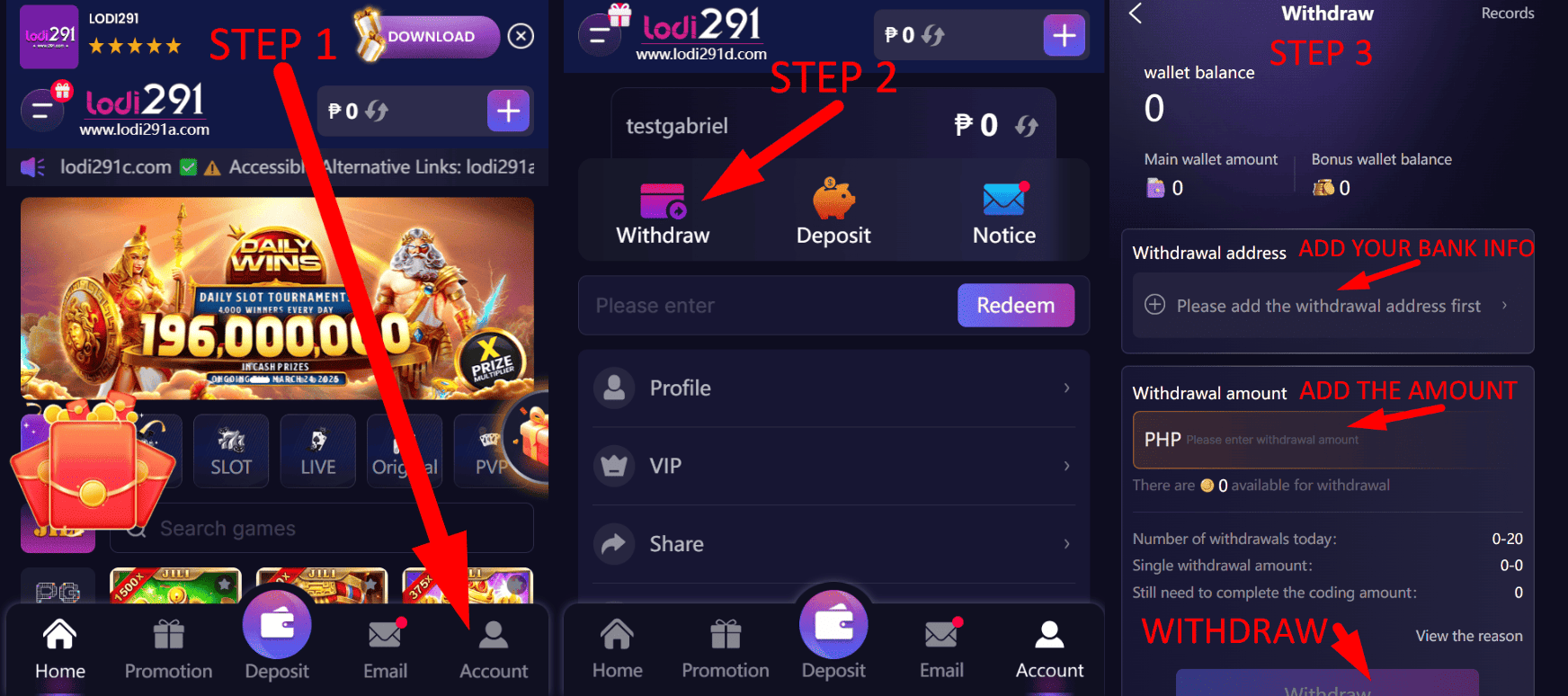 How to make withdrawals on Lodi291 Official